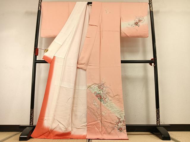 平和屋着物●訪問着　草花熨斗文　暈し染め　金彩　ロング丈　正絹　逸品　AABL8481fy