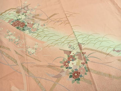 平和屋着物●訪問着　草花熨斗文　暈し染め　金彩　ロング丈　正絹　逸品　AABL8481fy
