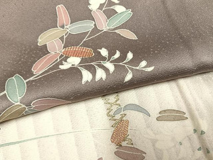 平和屋着物●訪問着　枝花文　暈し染め　金銀彩　正絹　逸品　AABL8482fy