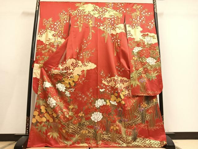 平和屋着物●豪華振袖　草花文　金彩　正絹　逸品　AABL8496fy