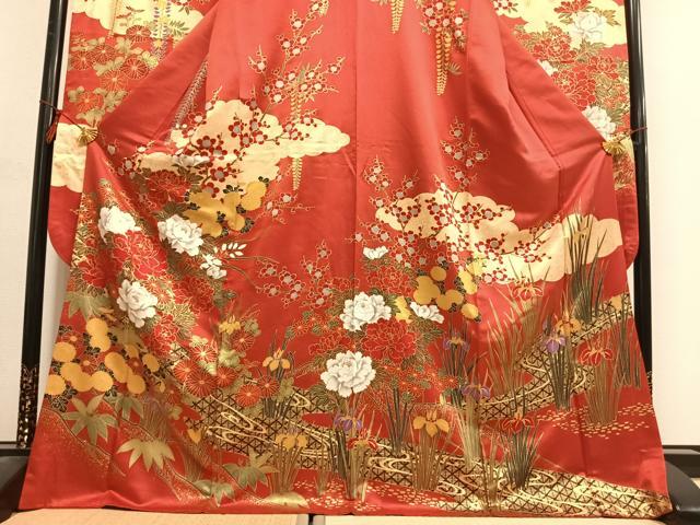 平和屋着物●豪華振袖　草花文　金彩　正絹　逸品　AABL8496fy