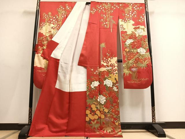 平和屋着物●豪華振袖　草花文　金彩　正絹　逸品　AABL8496fy