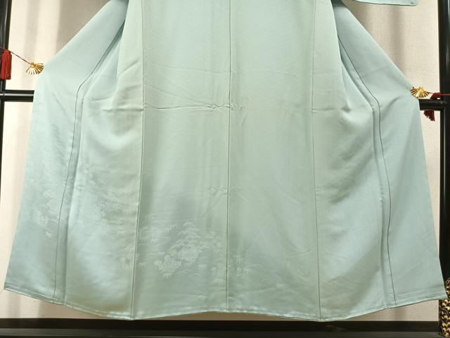平和屋着物●豪華色留袖　総刺繍　風景花地紋　白藍色　正絹　逸品　AABL8499fy