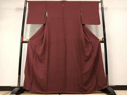 平和屋着物●上質な色無地　霞地紋　小豆色　正絹　逸品　未使用　AABL8500fy