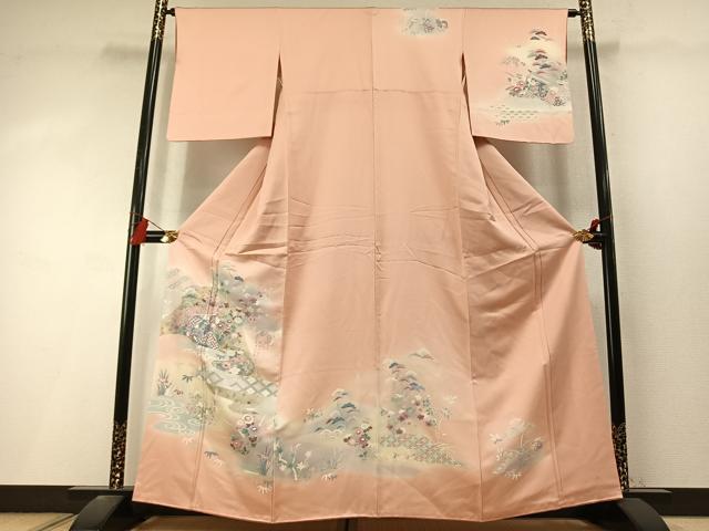 平和屋着物●訪問着　草花文　暈し染め　金銀彩　正絹　逸品　AABL8502fy