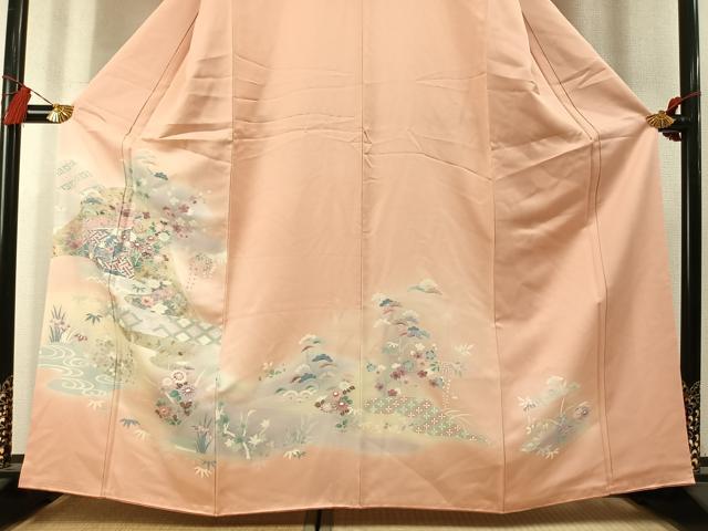 平和屋着物●訪問着　草花文　暈し染め　金銀彩　正絹　逸品　AABL8502fy