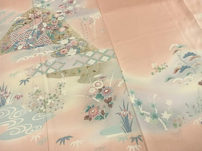 平和屋着物●訪問着　草花文　暈し染め　金銀彩　正絹　逸品　AABL8502fy