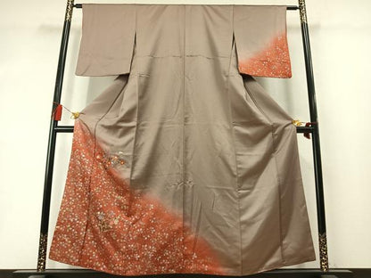 平和屋着物●訪問着　刺繍　草花文　暈し染め　金糸　金銀彩　正絹　逸品　AABL8504fy