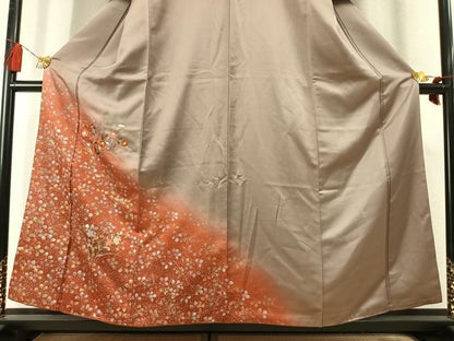 平和屋着物●訪問着　刺繍　草花文　暈し染め　金糸　金銀彩　正絹　逸品　AABL8504fy