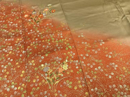 平和屋着物●訪問着　刺繍　草花文　暈し染め　金糸　金銀彩　正絹　逸品　AABL8504fy