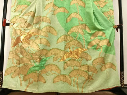 平和屋着物●豪華振袖　総絞り　駒刺繍　飛鶴枝松文　金彩　正絹　逸品　AABL8505fy
