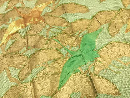 平和屋着物●豪華振袖　総絞り　駒刺繍　飛鶴枝松文　金彩　正絹　逸品　AABL8505fy