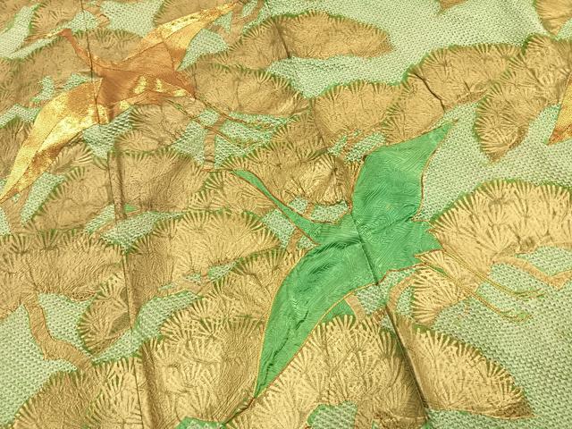 平和屋着物●豪華振袖　総絞り　駒刺繍　飛鶴枝松文　金彩　正絹　逸品　AABL8505fy