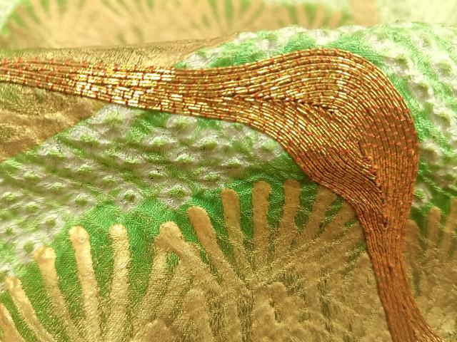 平和屋着物●豪華振袖　総絞り　駒刺繍　飛鶴枝松文　金彩　正絹　逸品　AABL8505fy