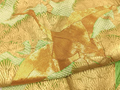 平和屋着物●豪華振袖　総絞り　駒刺繍　飛鶴枝松文　金彩　正絹　逸品　AABL8505fy