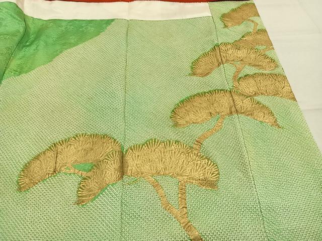 平和屋着物●豪華振袖　総絞り　駒刺繍　飛鶴枝松文　金彩　正絹　逸品　AABL8505fy