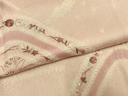 平和屋着物●訪問着　絞り　刺繍　草花文　正絹　逸品　AABL8506fy