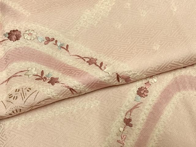 平和屋着物●訪問着　絞り　刺繍　草花文　正絹　逸品　AABL8506fy