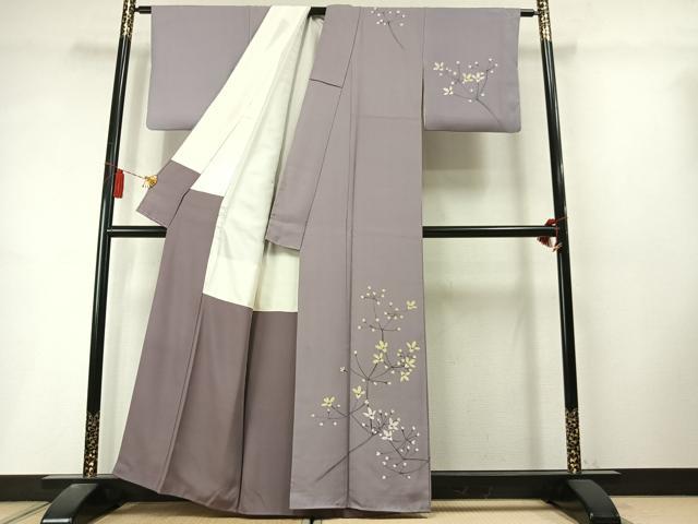 平和屋着物●訪問着　手描き　枝花文　正絹　逸品　AABL8510fy