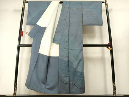平和屋着物●石川県指定無形文化財　牛首紬　白山工房　手織り　訪問着　抽象文様　正絹　逸品　AABL8511fy