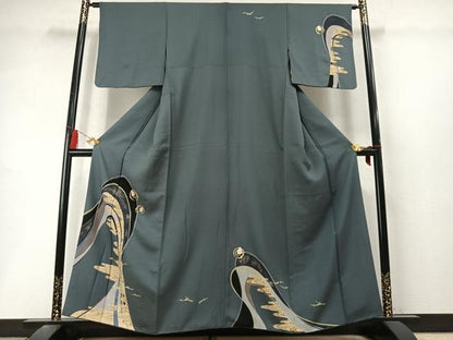 平和屋着物●訪問着　友禅　松葉丸文　金彩　正絹　逸品　AABL8514fy