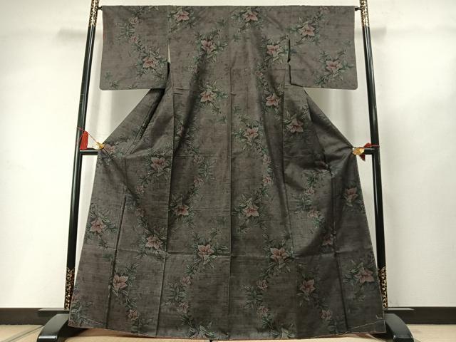平和屋着物●本場大島紬　9マルキ　草花文　正絹　逸品　未使用　AABL8517fy
