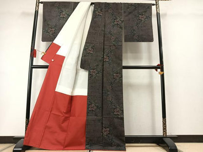 平和屋着物●本場大島紬　9マルキ　草花文　正絹　逸品　未使用　AABL8517fy