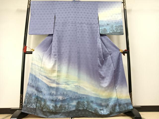 平和屋着物●訪問着　手描き　樹林文　暈し染め　正絹　逸品　未使用　AABL8518fy