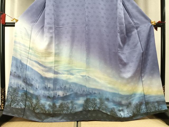 平和屋着物●訪問着　手描き　樹林文　暈し染め　正絹　逸品　未使用　AABL8518fy