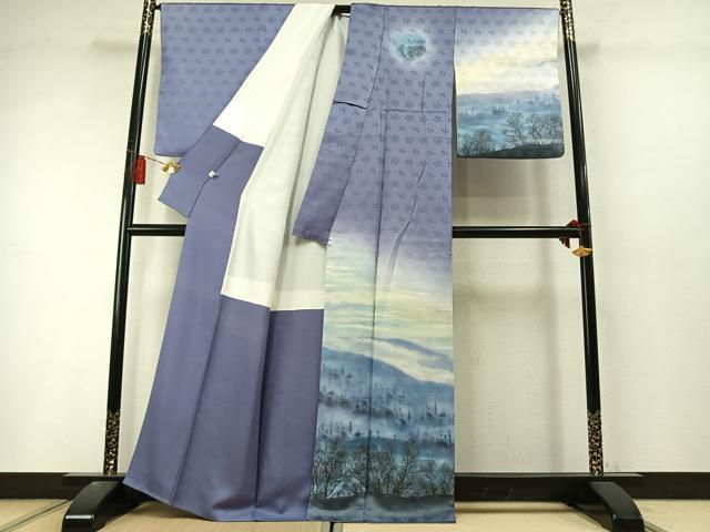 平和屋着物●訪問着　手描き　樹林文　暈し染め　正絹　逸品　未使用　AABL8518fy