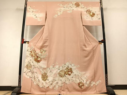 平和屋着物●訪問着　駒刺繍　花蝶文　暈し染め　金彩　正絹　逸品　AABL8519fy