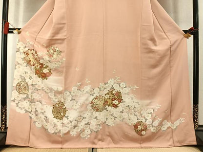 平和屋着物●訪問着　駒刺繍　花蝶文　暈し染め　金彩　正絹　逸品　AABL8519fy