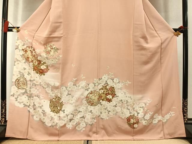 平和屋着物●訪問着　駒刺繍　花蝶文　暈し染め　金彩　正絹　逸品　AABL8519fy