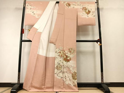 平和屋着物●訪問着　駒刺繍　花蝶文　暈し染め　金彩　正絹　逸品　AABL8519fy