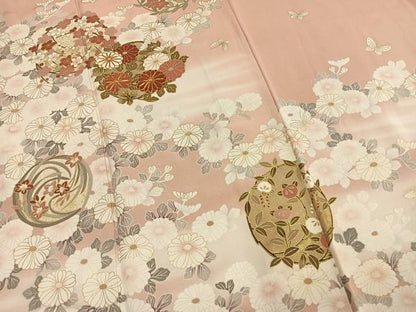 平和屋着物●訪問着　駒刺繍　花蝶文　暈し染め　金彩　正絹　逸品　AABL8519fy