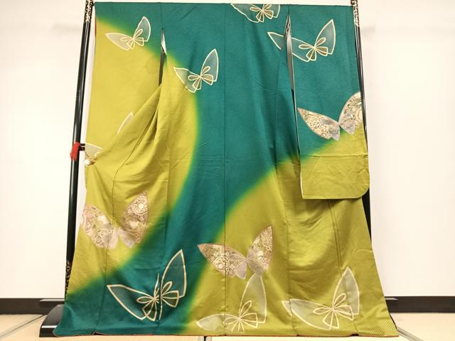 平和屋着物●豪華振袖　舞蝶文　暈し染め　金銀彩　金通し地　正絹　逸品　AABL8523fy