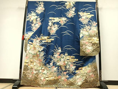 平和屋着物●豪華振袖　駒刺繍　花鳥文　金彩　正絹　逸品　AABL8524fy