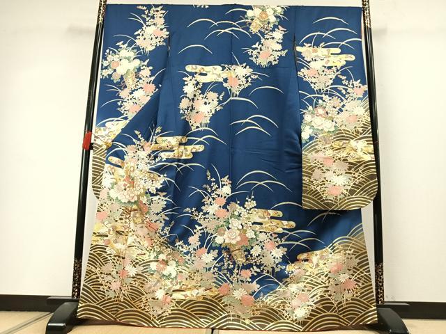 平和屋着物●豪華振袖　駒刺繍　花鳥文　金彩　正絹　逸品　AABL8524fy