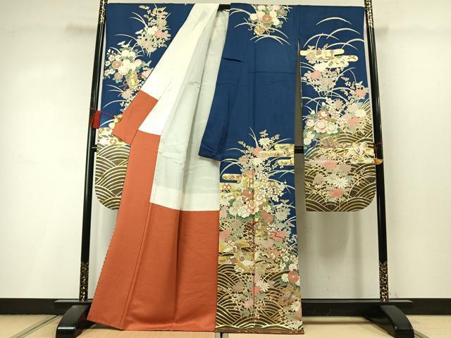 平和屋着物●豪華振袖　駒刺繍　花鳥文　金彩　正絹　逸品　AABL8524fy