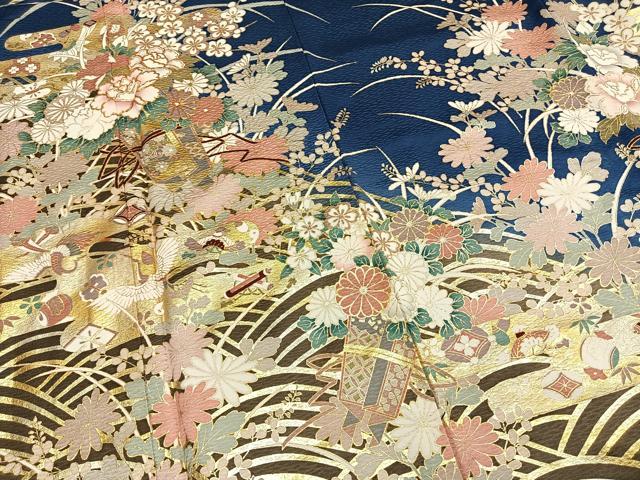 平和屋着物●豪華振袖　駒刺繍　花鳥文　金彩　正絹　逸品　AABL8524fy