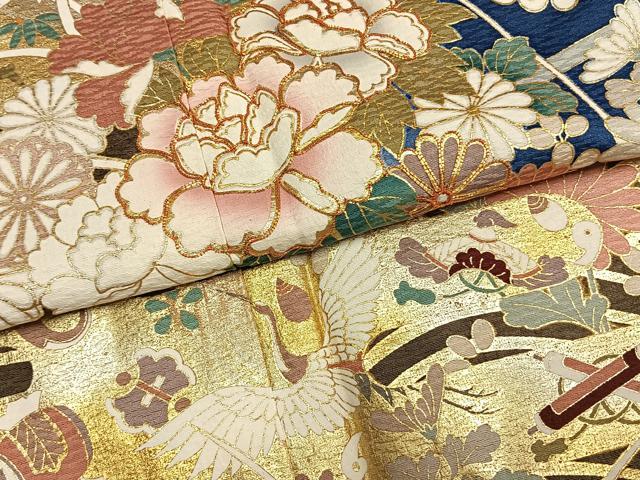 平和屋着物●豪華振袖　駒刺繍　花鳥文　金彩　正絹　逸品　AABL8524fy