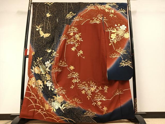 平和屋着物●豪華振袖　花蝶枝松文　金銀彩　正絹　逸品　AABL8526fy