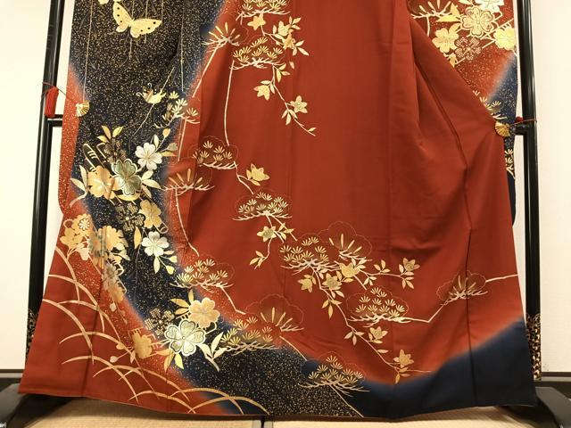 平和屋着物●豪華振袖　花蝶枝松文　金銀彩　正絹　逸品　AABL8526fy