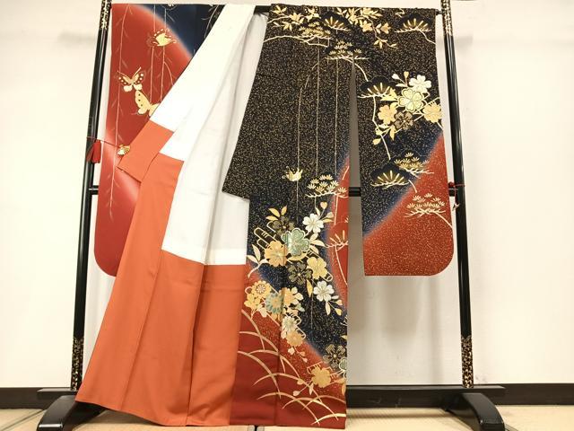平和屋着物●豪華振袖　花蝶枝松文　金銀彩　正絹　逸品　AABL8526fy