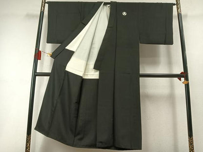 平和屋着物●男性　黒紋付　羽織セット　正絹　逸品　AABL8527fy