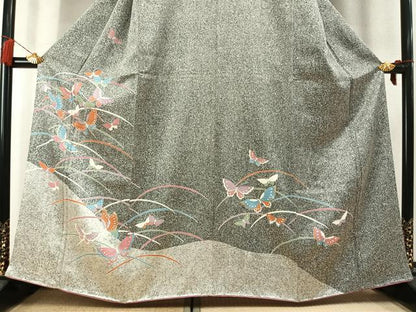 平和屋着物●訪問着　刺繍　舞蝶文　たたき染め　金糸　金銀彩　正絹　逸品　AABL8528fy