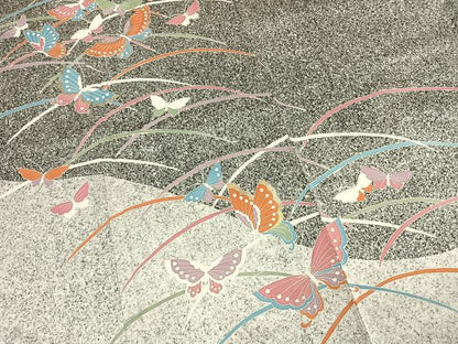平和屋着物●訪問着　刺繍　舞蝶文　たたき染め　金糸　金銀彩　正絹　逸品　AABL8528fy