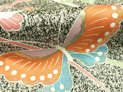 平和屋着物●訪問着　刺繍　舞蝶文　たたき染め　金糸　金銀彩　正絹　逸品　AABL8528fy