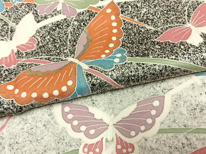 平和屋着物●訪問着　刺繍　舞蝶文　たたき染め　金糸　金銀彩　正絹　逸品　AABL8528fy