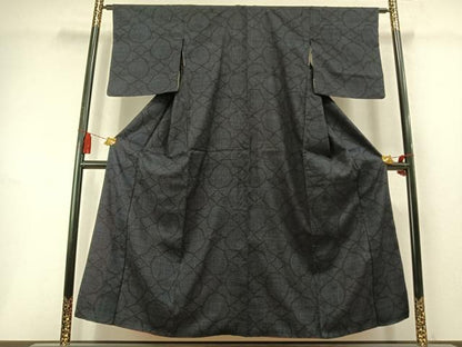 平和屋着物●本場結城紬　重要無形文化財　80亀甲　幾何学文様　正絹　逸品　AABL8531fy